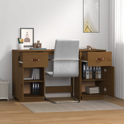 Honey Brown Solid Pine Desk with Cabinets - 135x50x75 cm