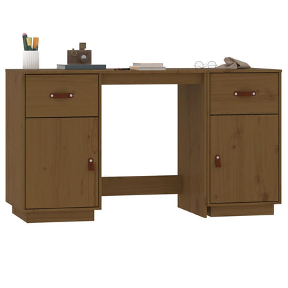 Honey Brown Solid Pine Desk with Cabinets - 135x50x75 cm