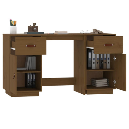 Honey Brown Solid Pine Desk with Cabinets - 135x50x75 cm