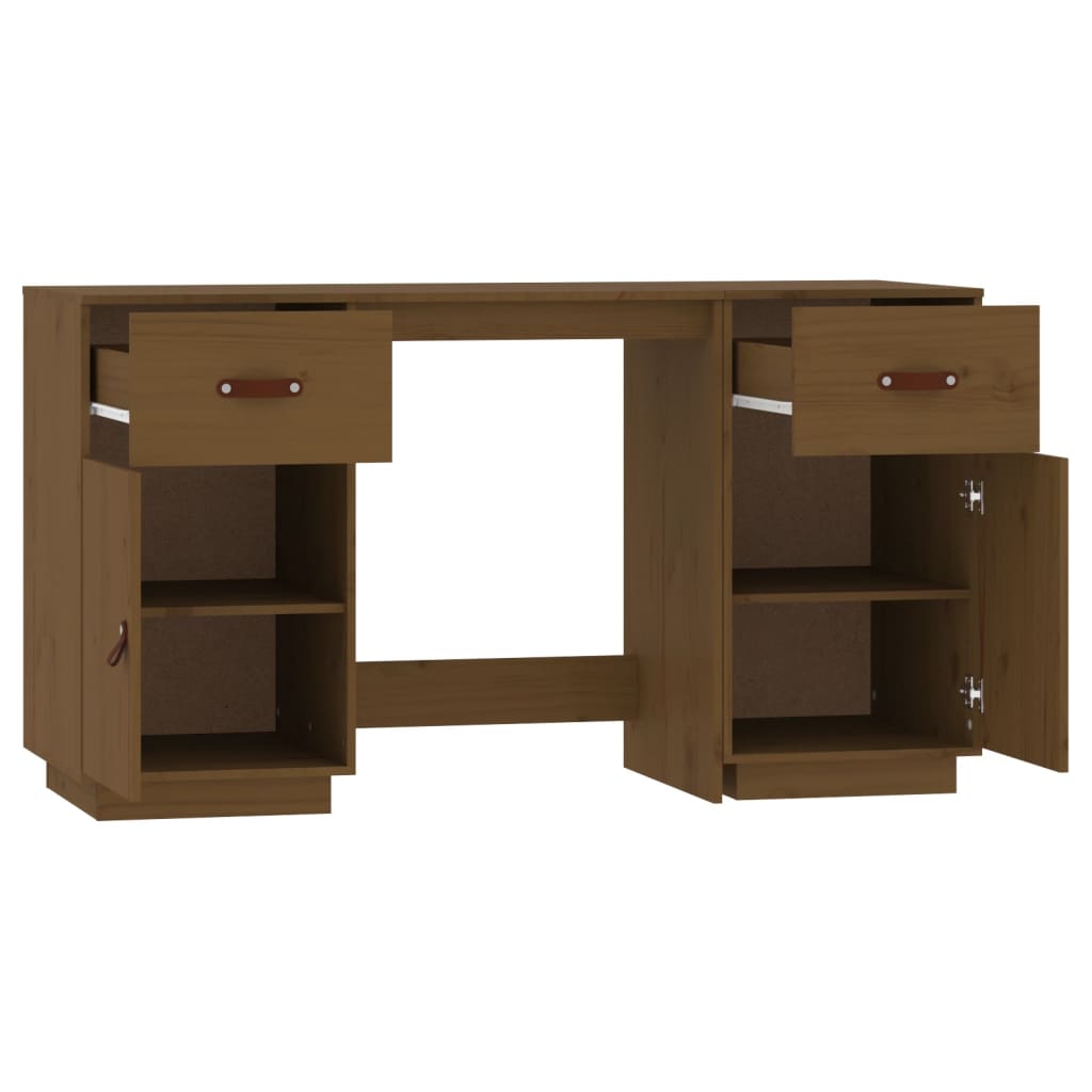 Honey Brown Solid Pine Desk with Cabinets - 135x50x75 cm