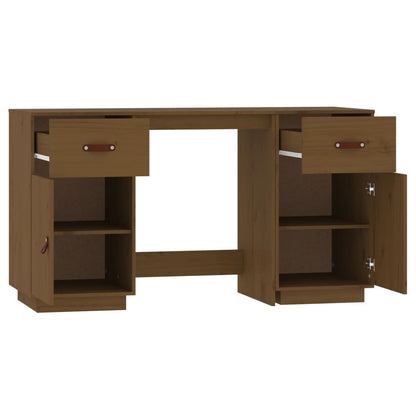 Honey Brown Solid Pine Desk with Cabinets - 135x50x75 cm