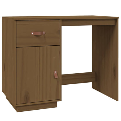 Honey Brown Solid Pine Desk with Cabinets - 135x50x75 cm