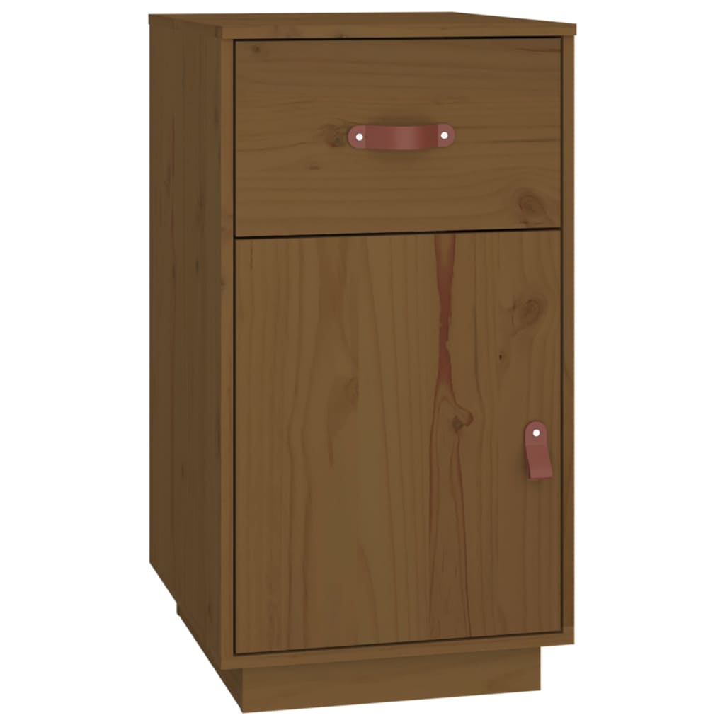 Honey Brown Solid Pine Desk with Cabinets - 135x50x75 cm