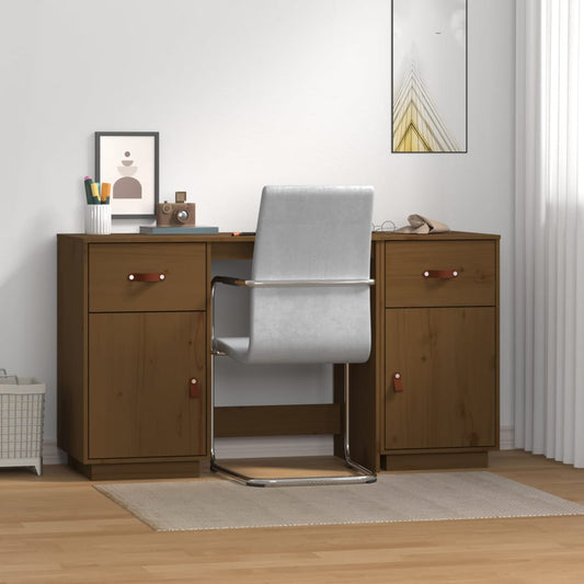 Honey Brown Solid Pine Desk with Cabinets - 135x50x75 cm