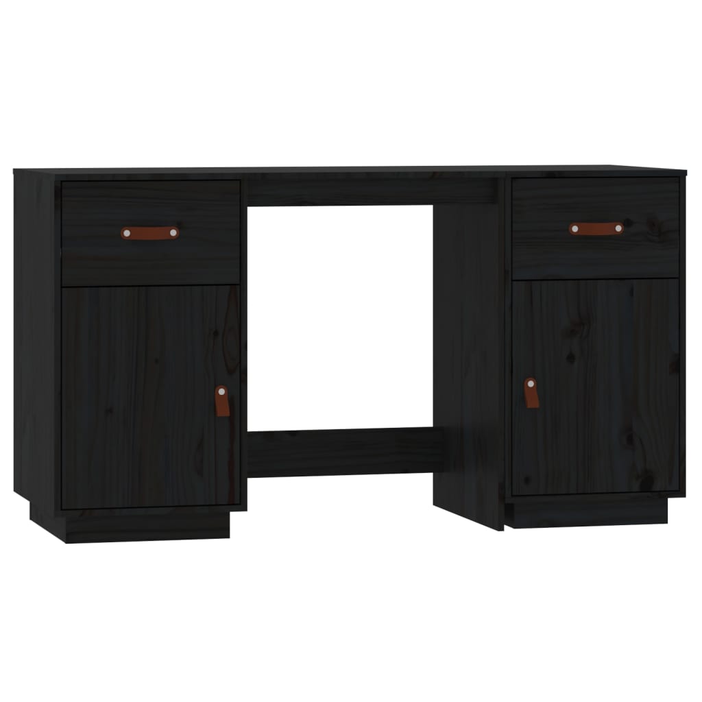 Black Solid Pine Desk with Cabinets - 135x50x75 cm