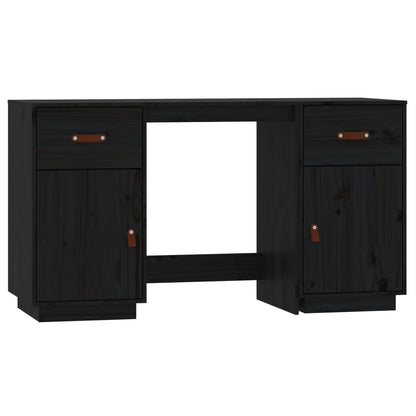 Black Solid Pine Desk with Cabinets - 135x50x75 cm