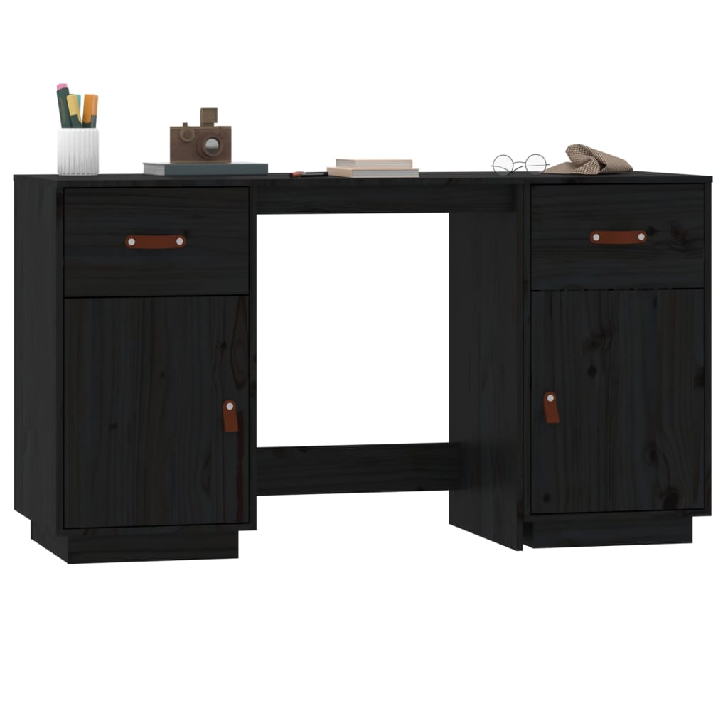 Black Solid Pine Desk with Cabinets - 135x50x75 cm