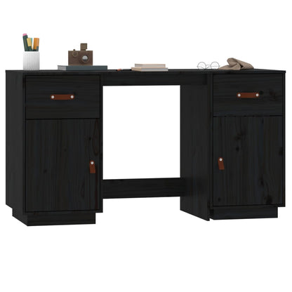 Black Solid Pine Desk with Cabinets - 135x50x75 cm
