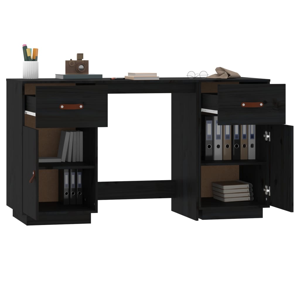 Black Solid Pine Desk with Cabinets - 135x50x75 cm