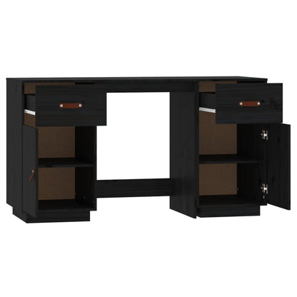 Black Solid Pine Desk with Cabinets - 135x50x75 cm