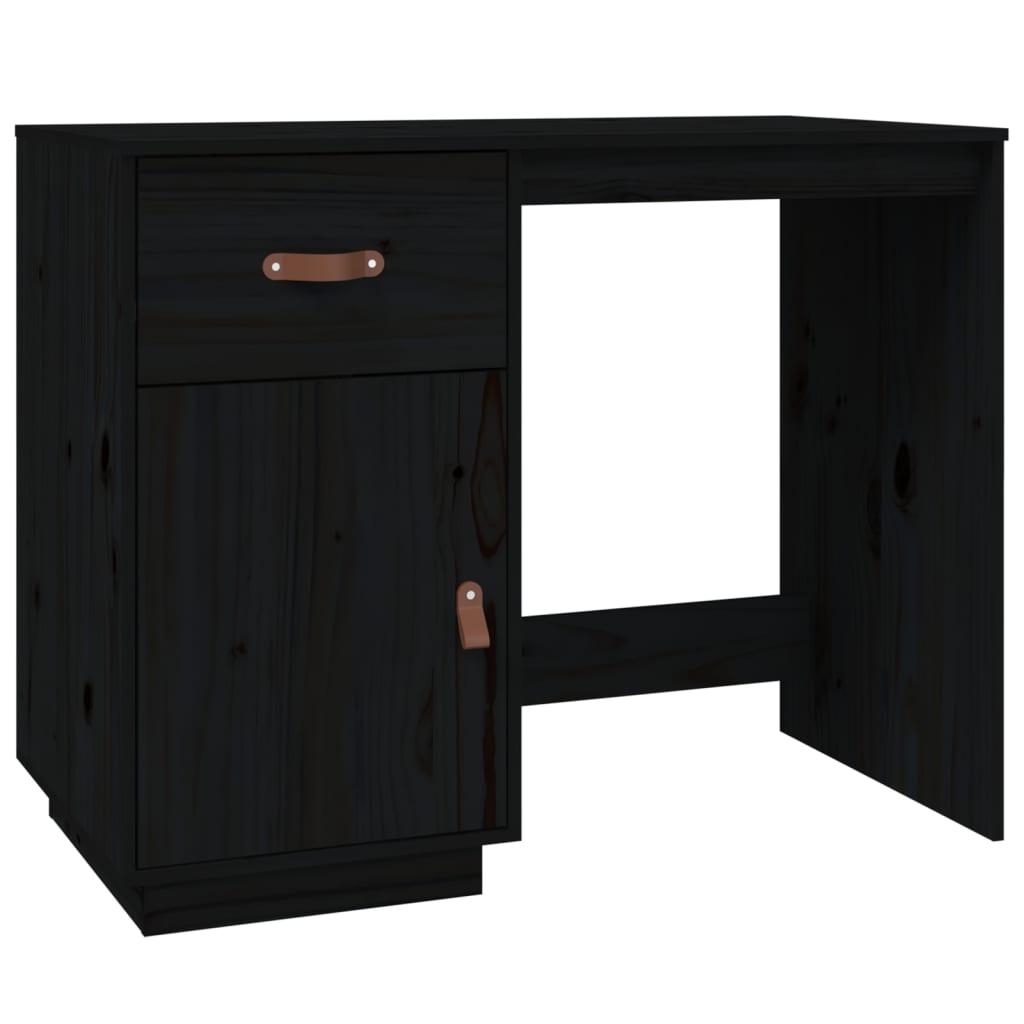 Black Solid Pine Desk with Cabinets - 135x50x75 cm