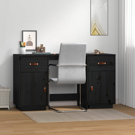 Black Solid Pine Desk with Cabinets - 135x50x75 cm