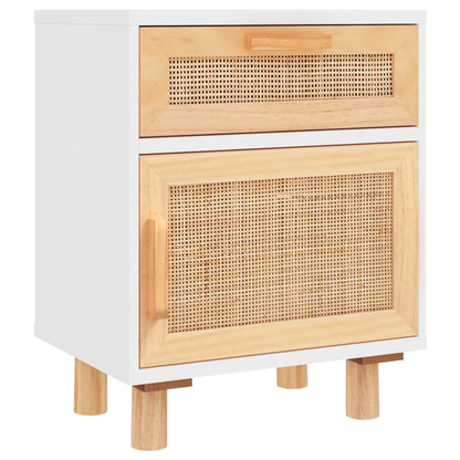 White Pine & Rattan Bedside Cabinet - Solid Wood Elegance
