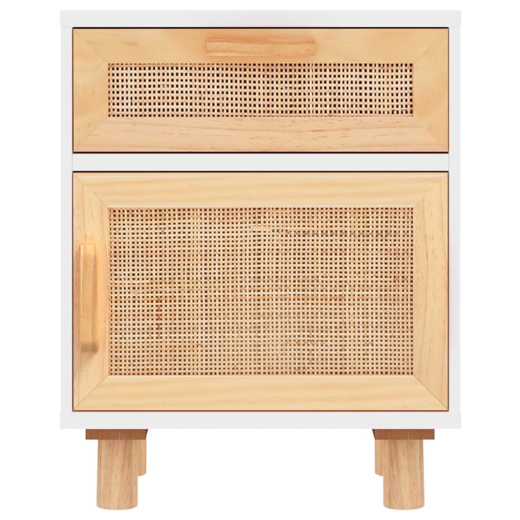 White Pine & Rattan Bedside Cabinet - Solid Wood Elegance