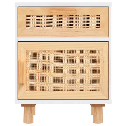 White Pine & Rattan Bedside Cabinet - Solid Wood Elegance