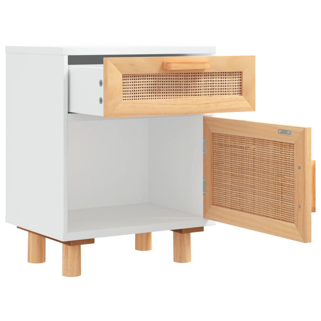 White Pine & Rattan Bedside Cabinet - Solid Wood Elegance