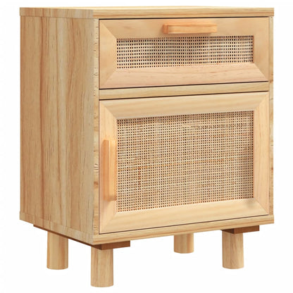 Solid Pine & Rattan Bedside Cabinet - Brown Finish