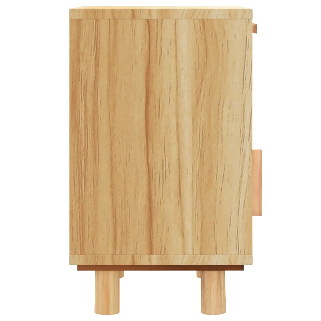 Solid Pine & Rattan Bedside Cabinet - Brown Finish