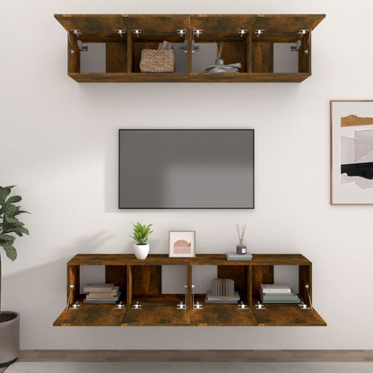 TV Cabinets 4 pcs Smoked Oak 80x30x30 cm Engineered Wood