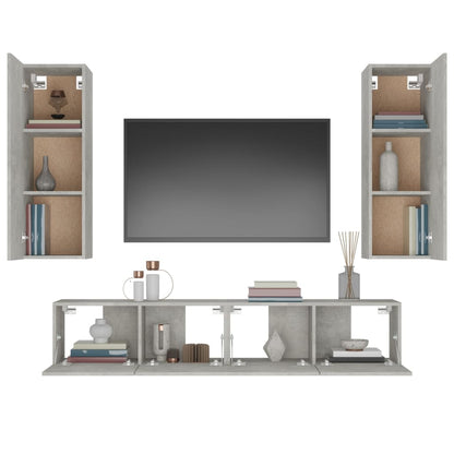 4 Piece TV Cabinet Set Concrete Grey Engineered Wood