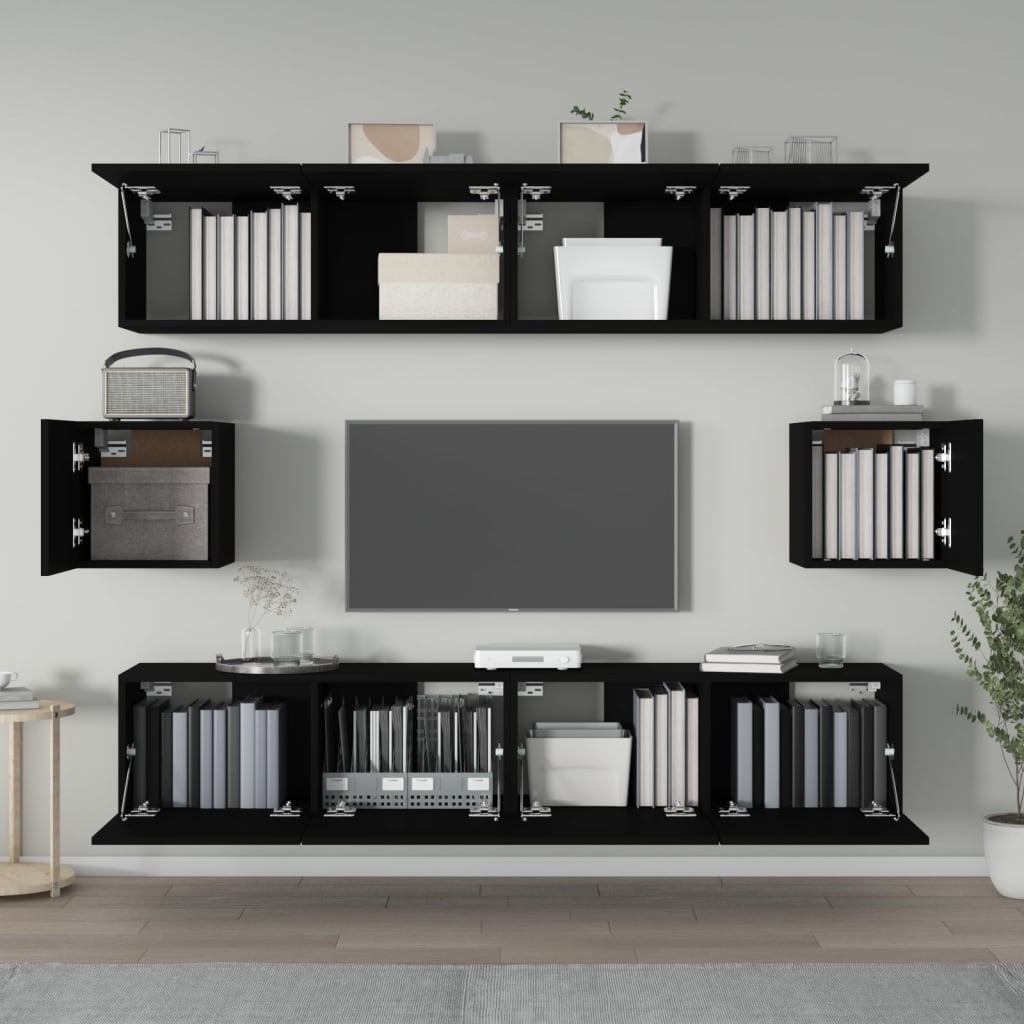 6 Piece TV Cabinet Set Black Engineered Wood