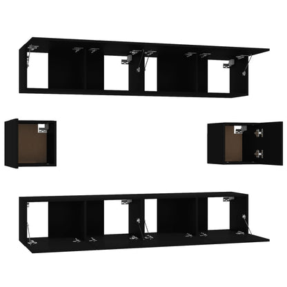 6 Piece TV Cabinet Set Black Engineered Wood