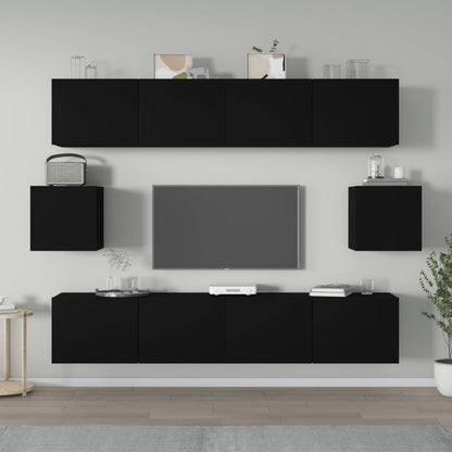 6 Piece TV Cabinet Set Black Engineered Wood