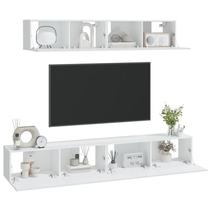 4 Piece TV Cabinet Set White Engineered Wood