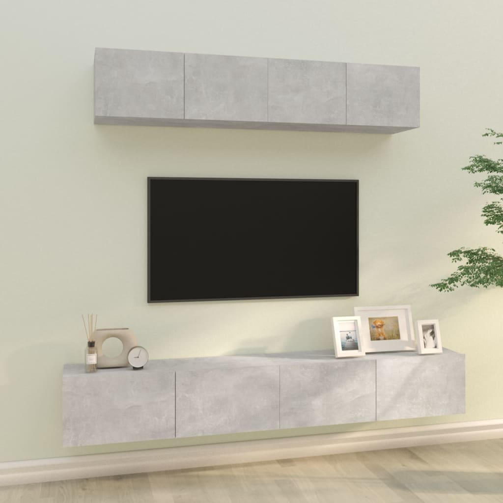 4 Piece TV Cabinet Set Concrete Grey Engineered Wood