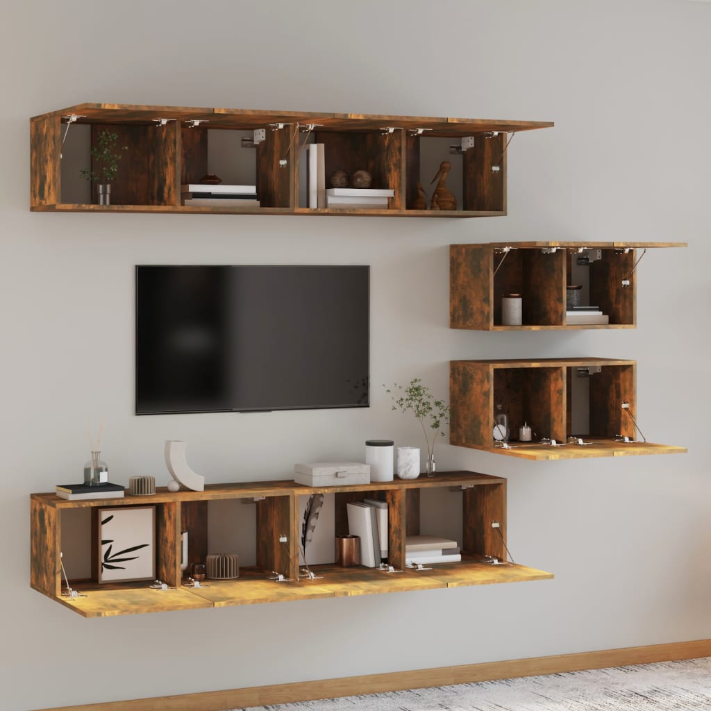 4 Piece TV Cabinet Set Smoked Oak Engineered Wood