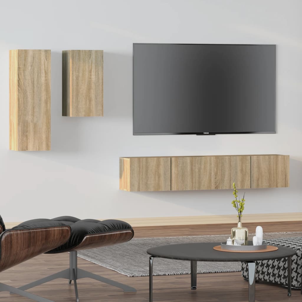 4 Piece TV Cabinet Set Sonoma Oak Engineered Wood