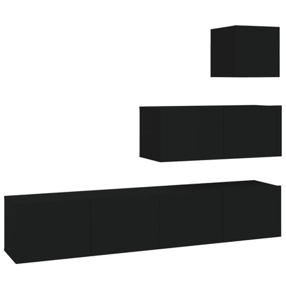 4 Piece TV Cabinet Set Black Engineered Wood