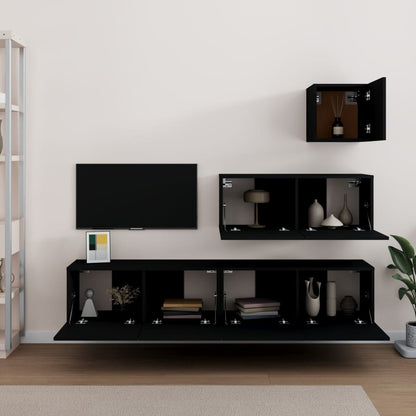 4 Piece TV Cabinet Set Black Engineered Wood