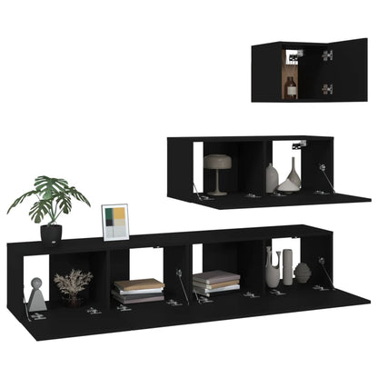 4 Piece TV Cabinet Set Black Engineered Wood