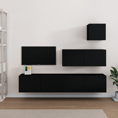 4 Piece TV Cabinet Set Black Engineered Wood