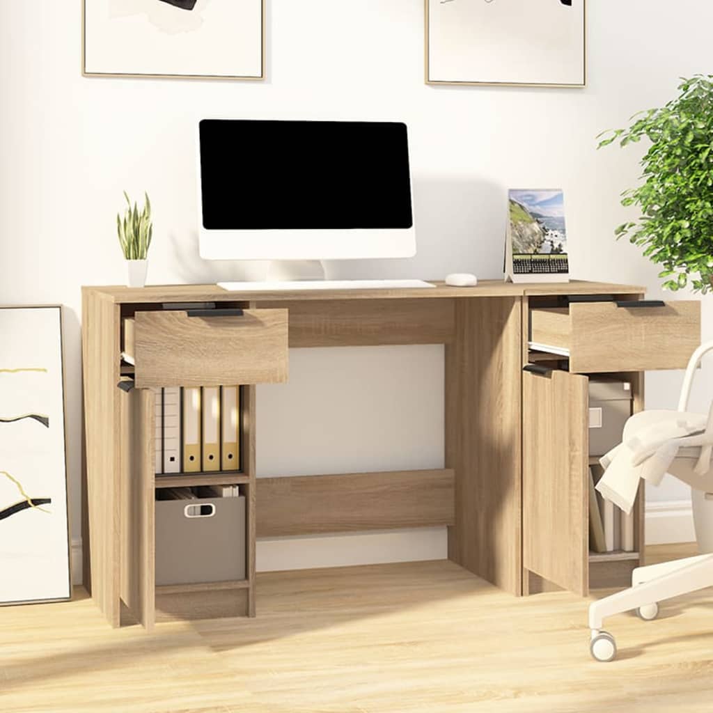 Sonoma Oak Engineered Wood Desk with Side Cabinet