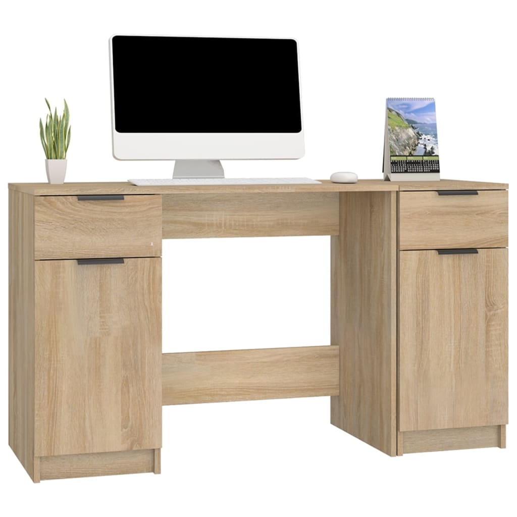 Sonoma Oak Engineered Wood Desk with Side Cabinet