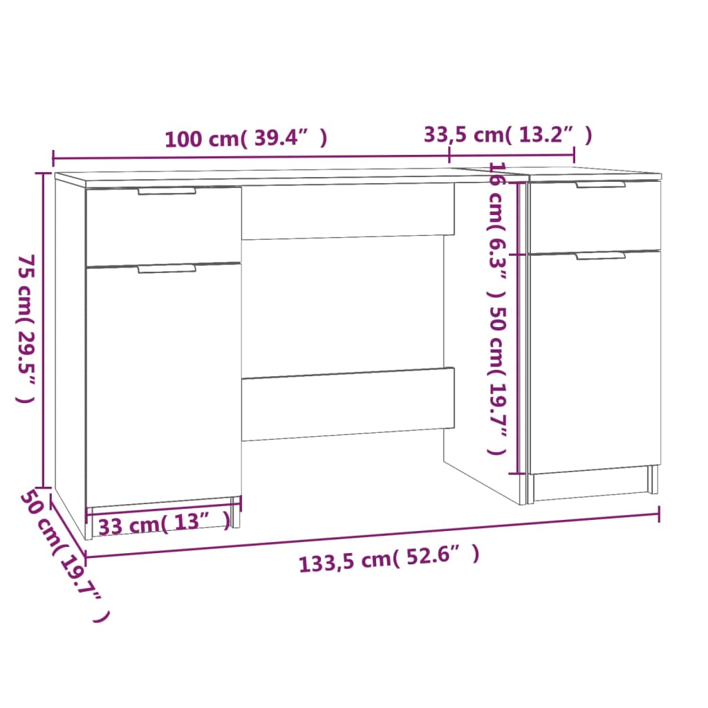 Sonoma Oak Engineered Wood Desk with Side Cabinet