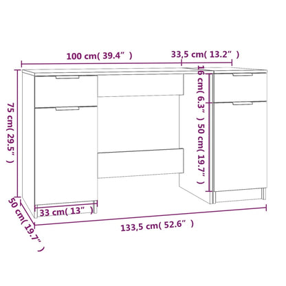 Sonoma Oak Engineered Wood Desk with Side Cabinet
