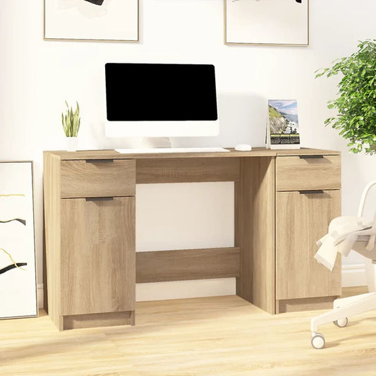 Sonoma Oak Engineered Wood Desk with Side Cabinet
