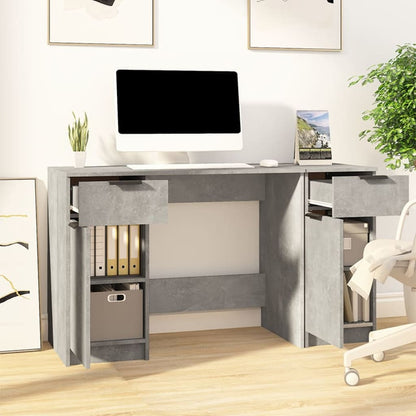 Concrete Grey Desk with Side Cabinet - Engineered Wood Elegance