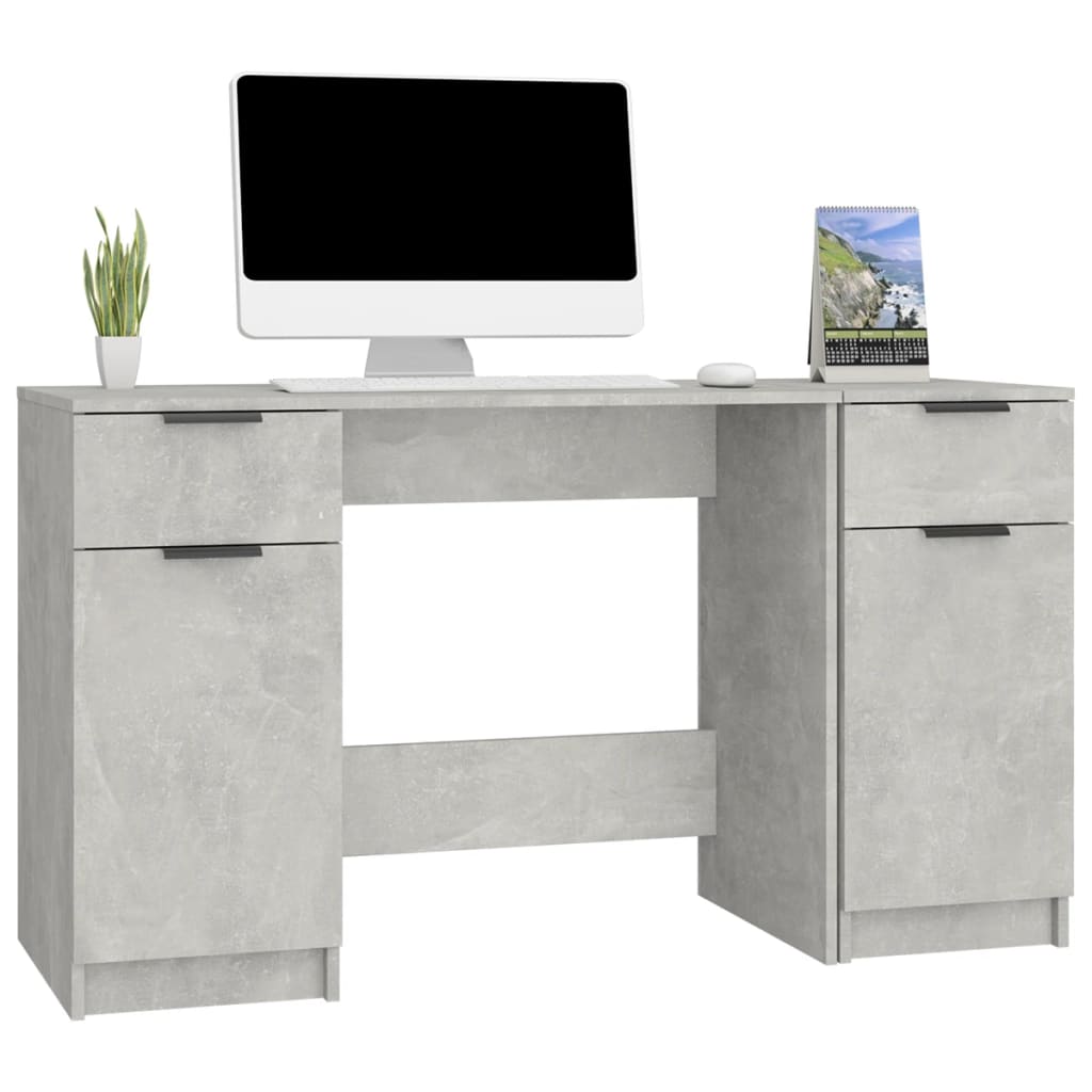 Concrete Grey Desk with Side Cabinet - Engineered Wood Elegance