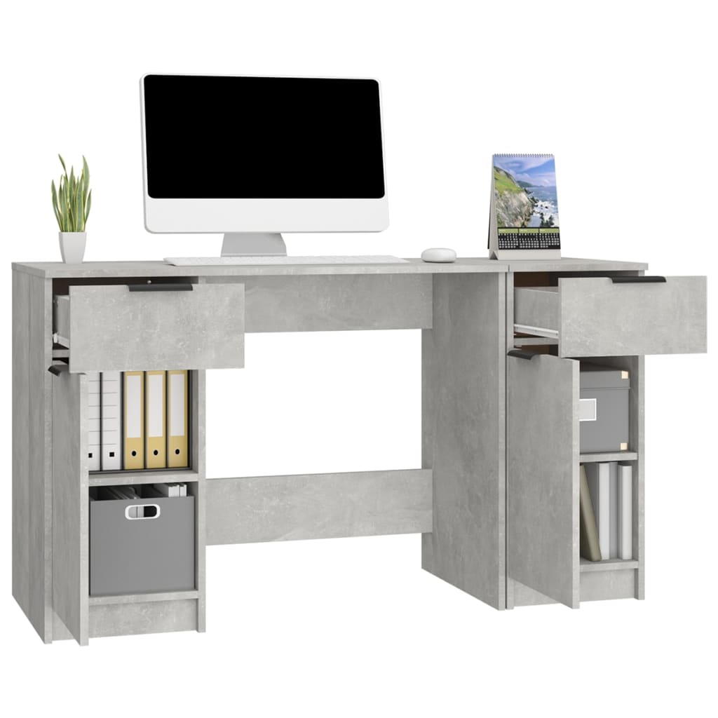 Concrete Grey Desk with Side Cabinet - Engineered Wood Elegance