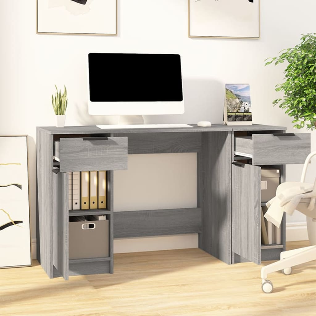 Grey Sonoma Engineered Wood Desk with Side Cabinet