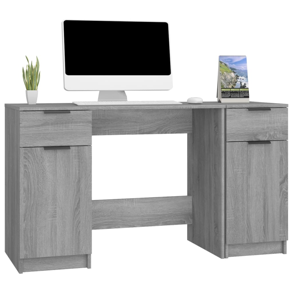 Grey Sonoma Engineered Wood Desk with Side Cabinet