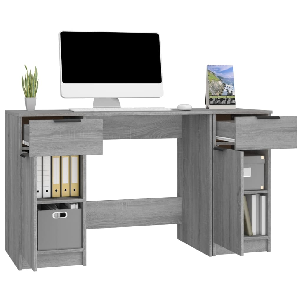 Grey Sonoma Engineered Wood Desk with Side Cabinet