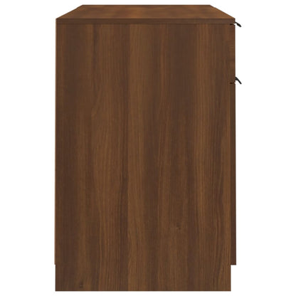 Brown Oak Desk with Side Cabinet - Engineered Wood Workspace