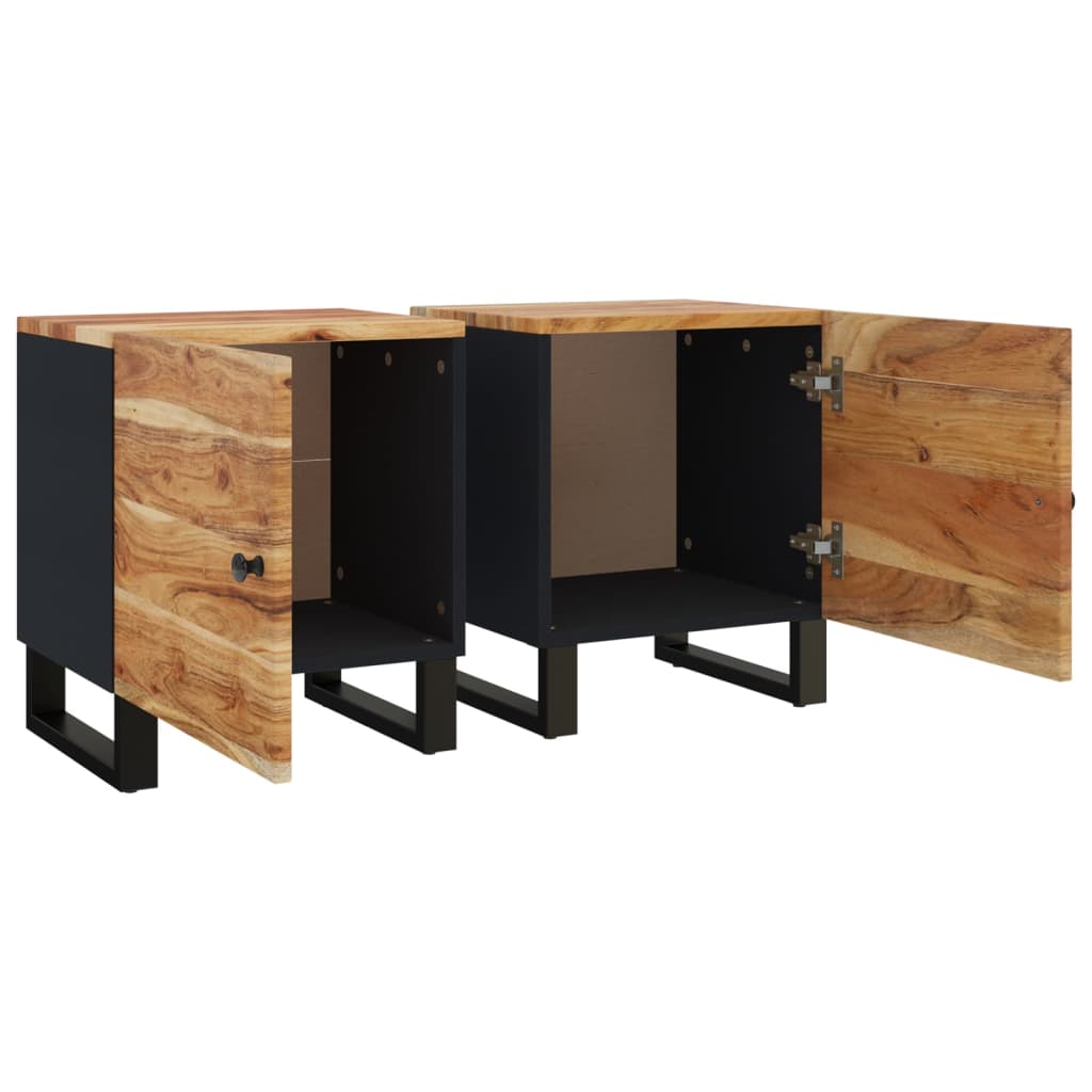 Solid Acacia Bedside Cabinets Set of 2 - 40x33x46 cm