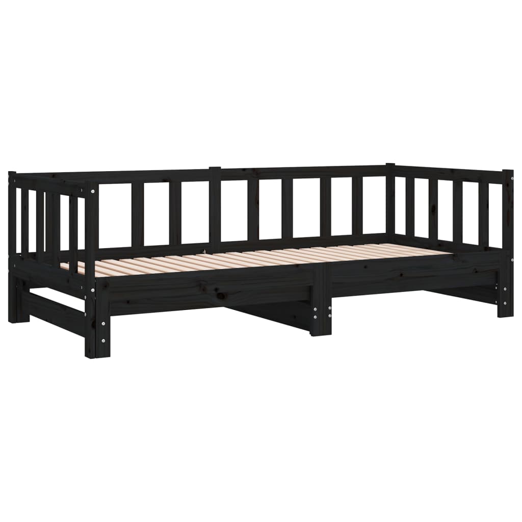 Black Metal Pull-Out Day Bed Frame 2x(90x190)cm, No Mattress
