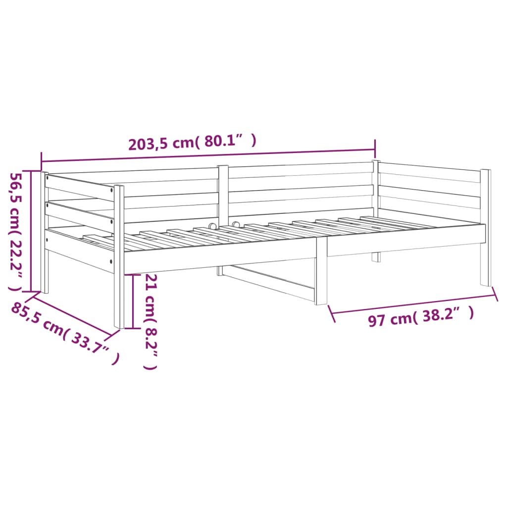 Solid Pine Day Bed Frame 80x200cm - No Mattress Included
